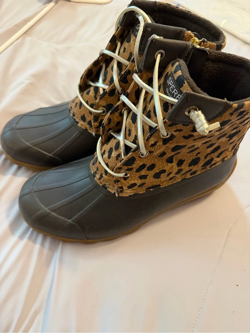 Sperry Leopard-Print Winter Duck Boots in Brown and Black